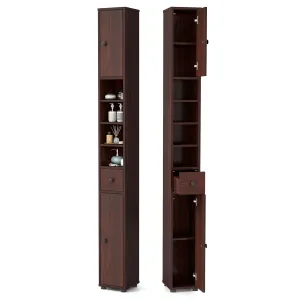 Giantex Slim Bathroom Storage Cabinet - 71" Tall Narrow Floor Cabinet Cupboard with 2 Doors, 5 Adjustable Shelves, 1 Drawer bathroom organizer, toilet brush holder