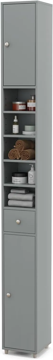 Giantex Slim Bathroom Storage Cabinet - 71" Tall Narrow Floor Cabinet Cupboard with 2 Doors, 5 Adjustable Shelves, 1 Drawer