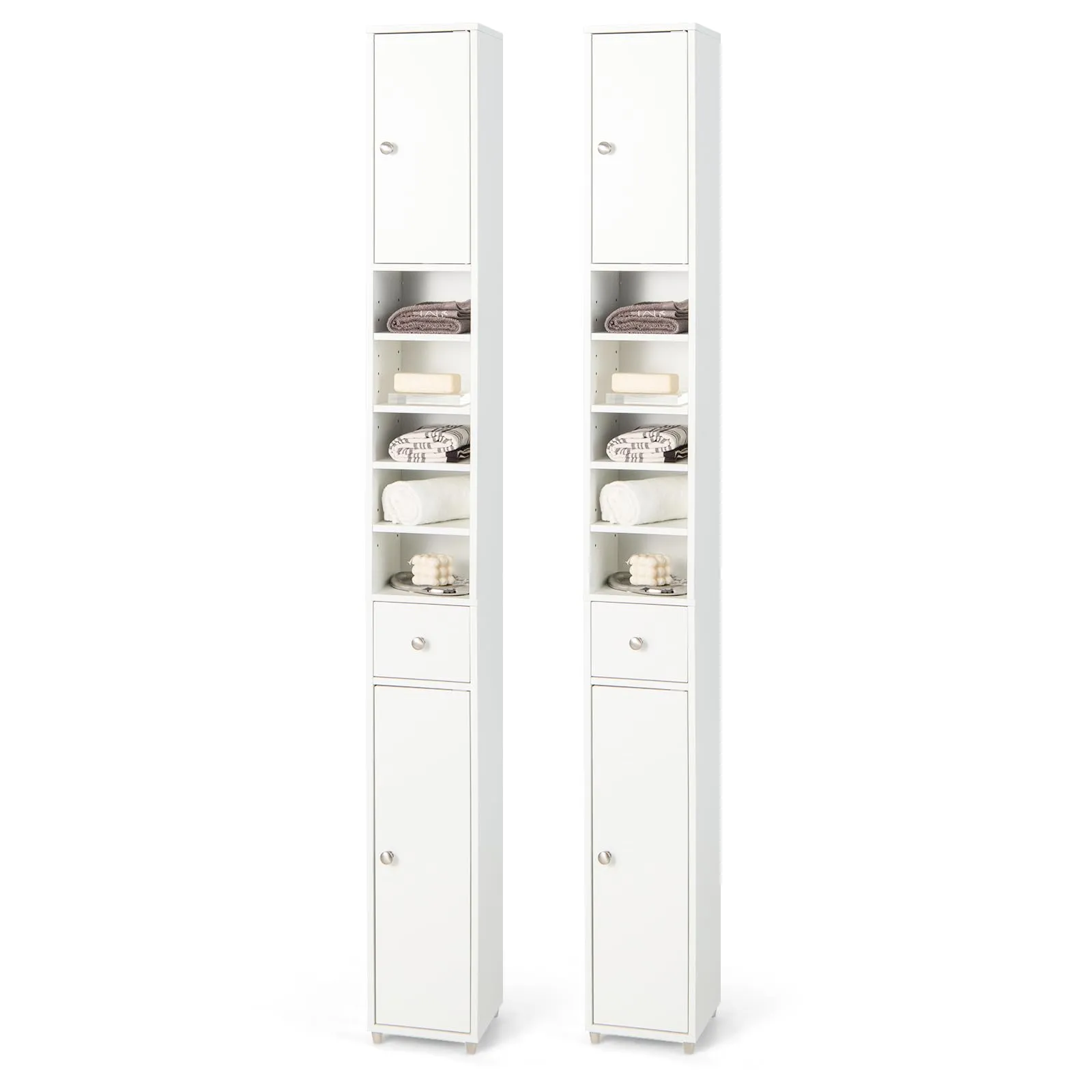 Giantex Slim Bathroom Storage Cabinet - 71" Tall Narrow Floor Cabinet Cupboard with 2 Doors, 5 Adjustable Shelves, 1 Drawer