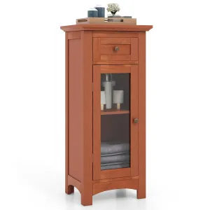 Giantex Small Bathroom Storage Cabinet, Freestanding Narrow Bathroom Cabinet with Single Glass Door, Drawer bathroom organizer, toilet brush holder