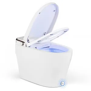 Giantex Smart Toilet with Bidet Built In, Bidet Toilet with Heat, Dryer, Night Light, Auto Open/Close bathroom organizer, toilet brush holder