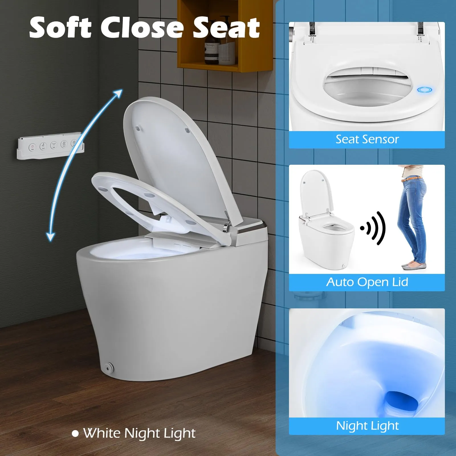 Giantex Smart Toilet with Bidet Built In, Bidet Toilet with Heat, Dryer, Night Light, Auto Open/Close