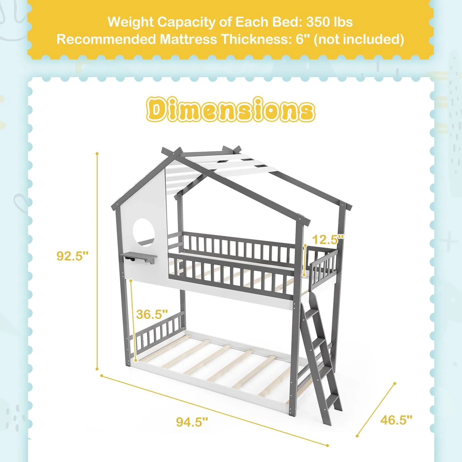 Giantex Solid Wood Floor Bunk Bed with Ladder and Full-Length Guardrails