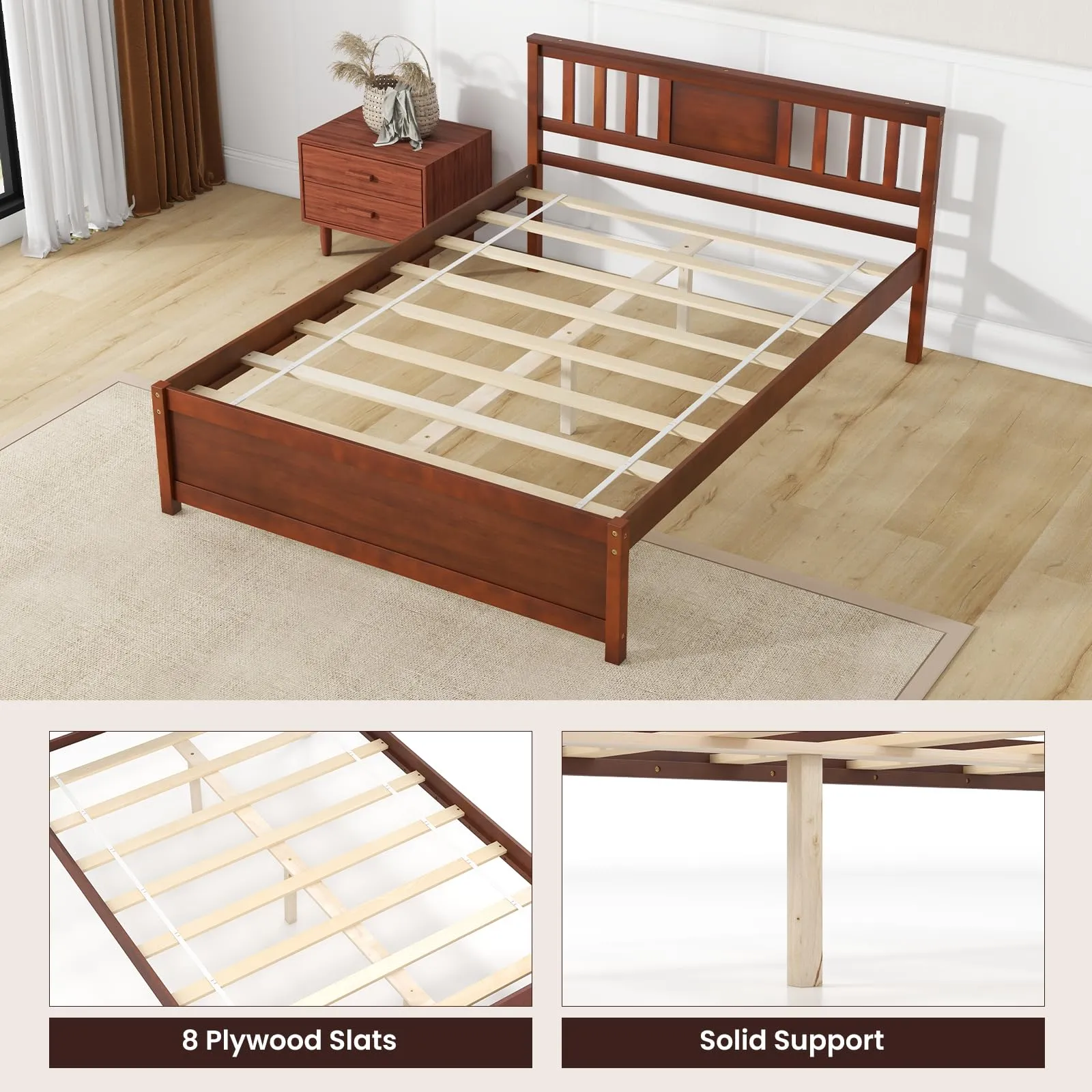 Giantex Solid Wood Platform Bed Frame, Mid Century Full Bed Frame with Headboard