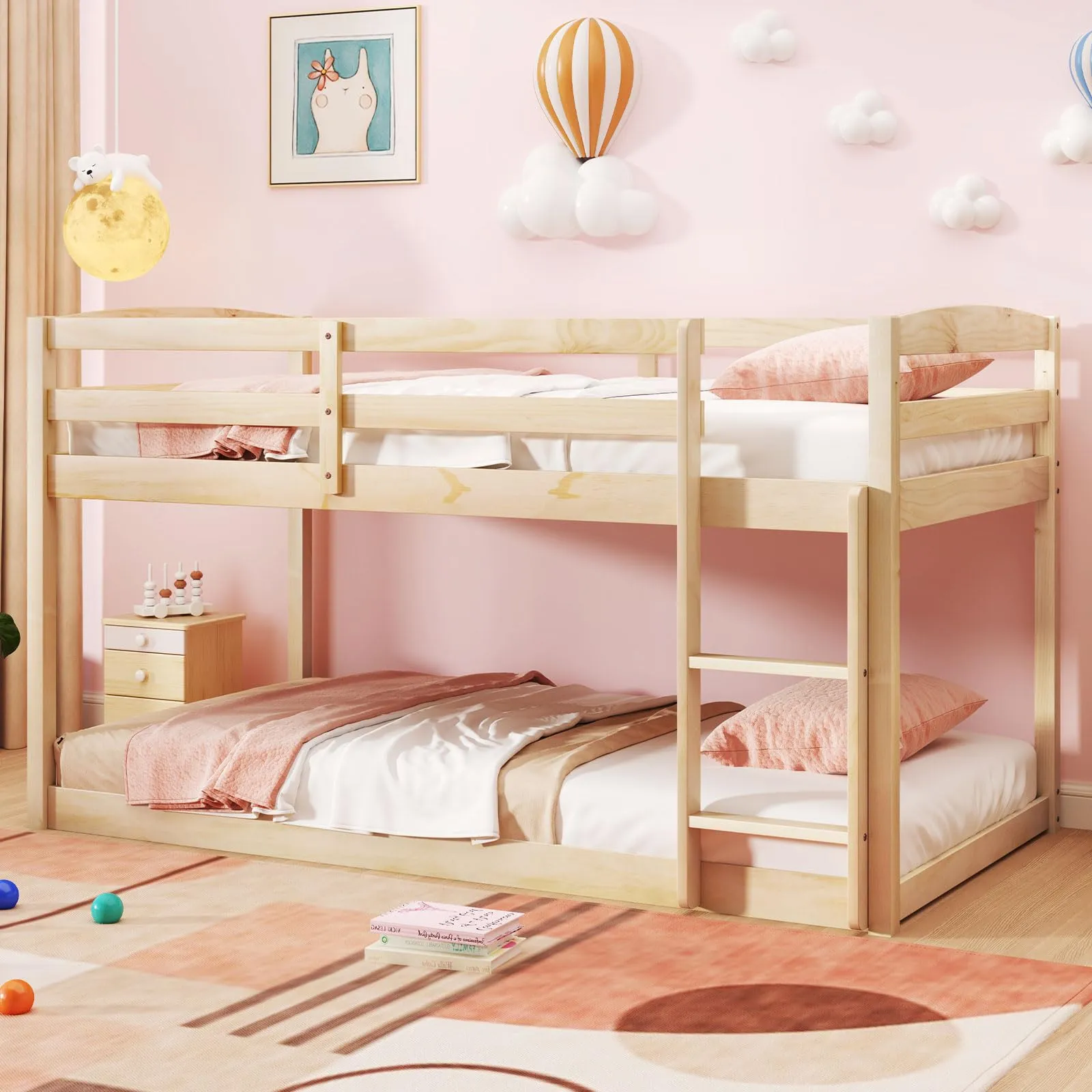 Giantex Solid Wood Twin Over Twin Bunk Bed Frame