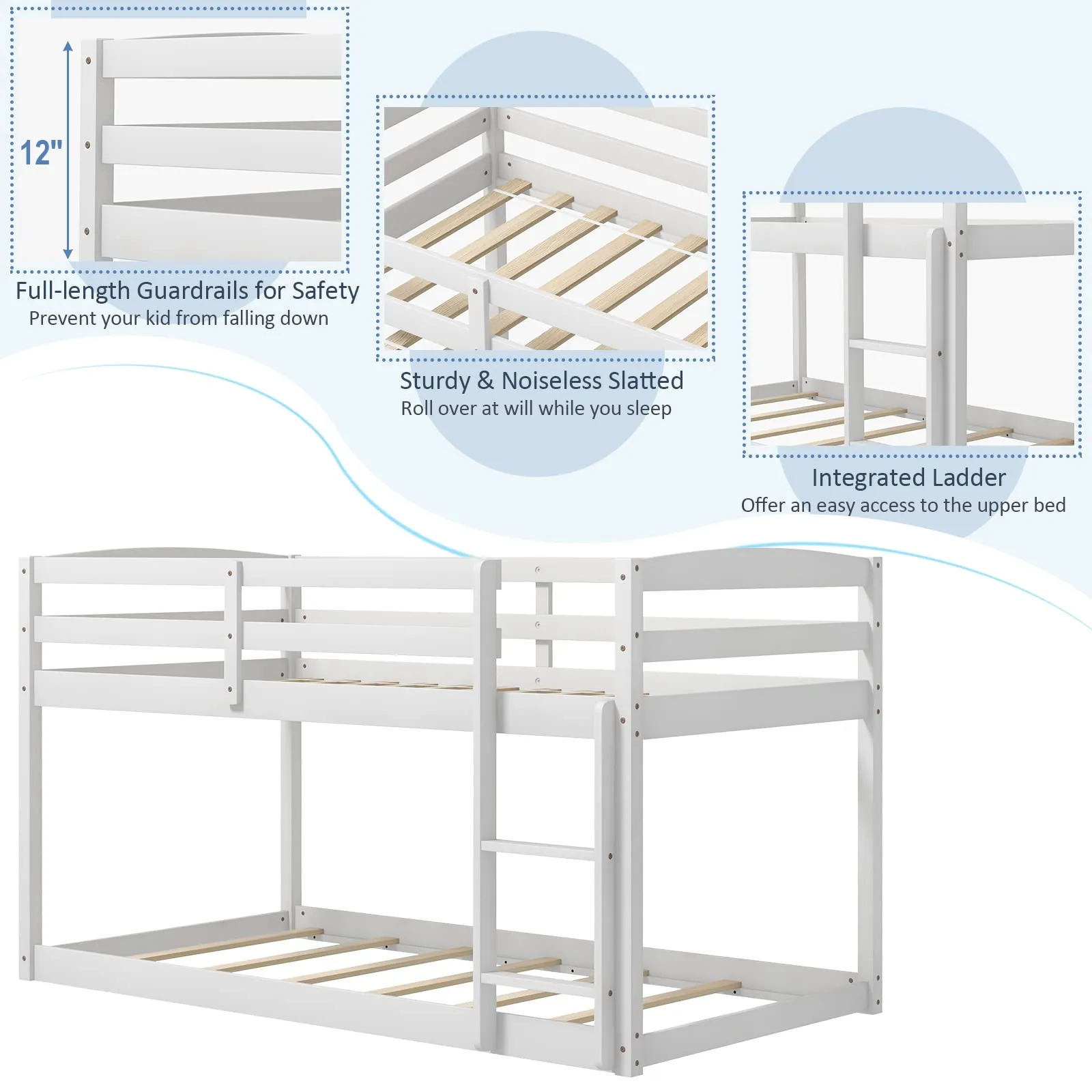 Giantex Solid Wood Twin Over Twin Bunk Bed Frame