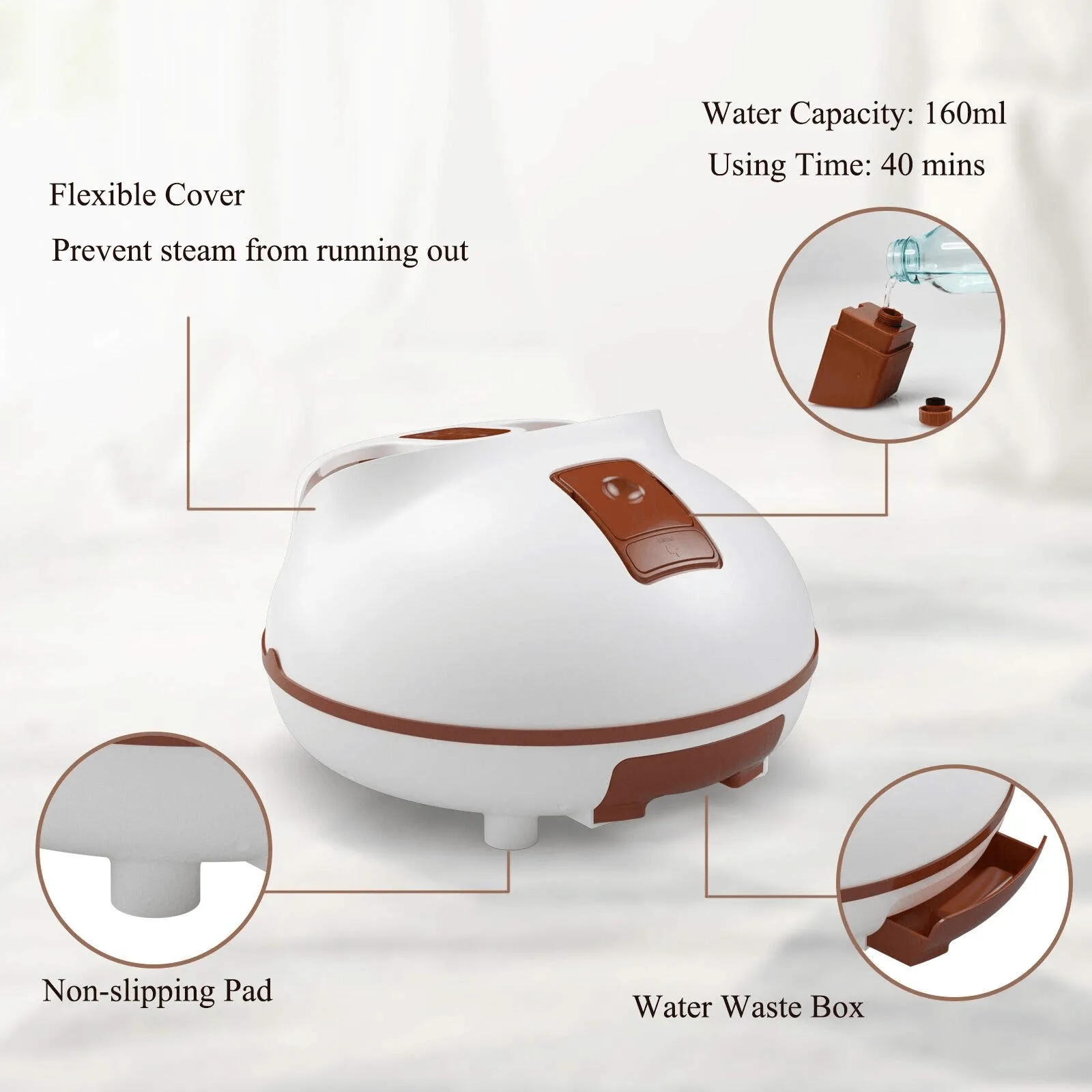 Giantex Steam Foot Spa Bath Massager w/3 Heat Levels, Pedicure Massage Rollers, Foot Spa Massager for Stress Relief (Brown/Gray)
