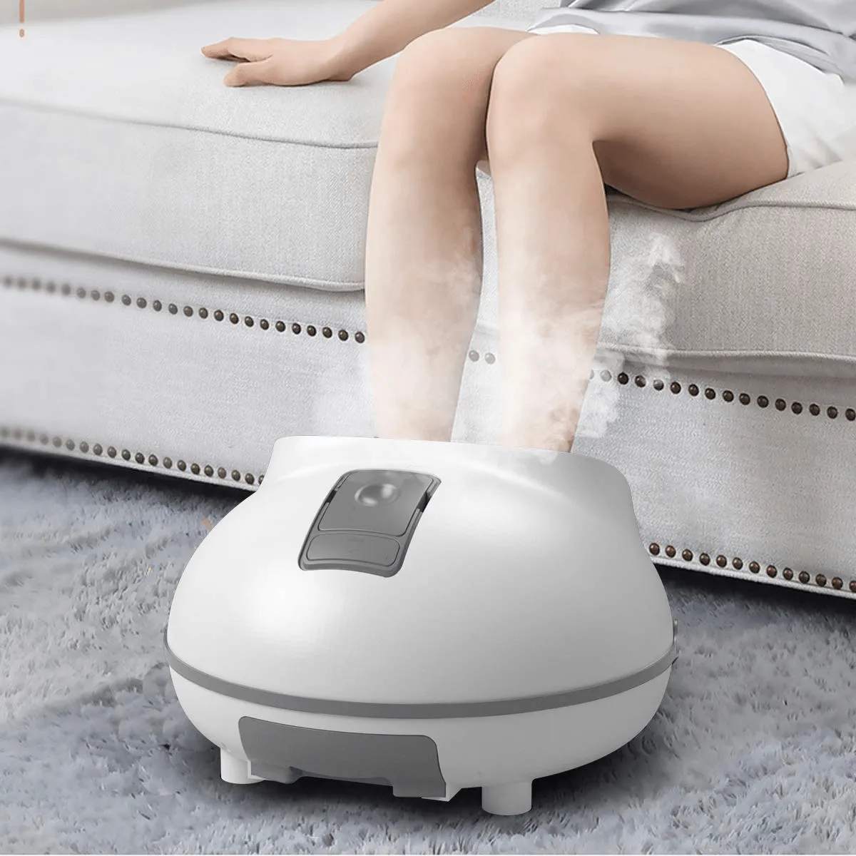 Giantex Steam Foot Spa Bath Massager w/3 Heat Levels, Pedicure Massage Rollers, Foot Spa Massager for Stress Relief (Brown/Gray)