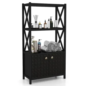 Giantex Storage Cabinet, Freestanding Storage Organizer with Open Shelves, Double Doors bathroom organizer, toilet brush holder