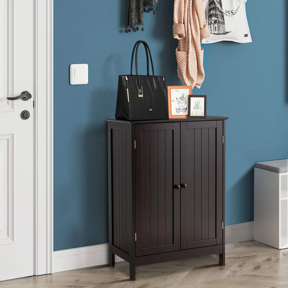 Giantex Storage Cabinet with Doors and Shelves - Freestanding Storage Organizer with Anti-Tipping Device