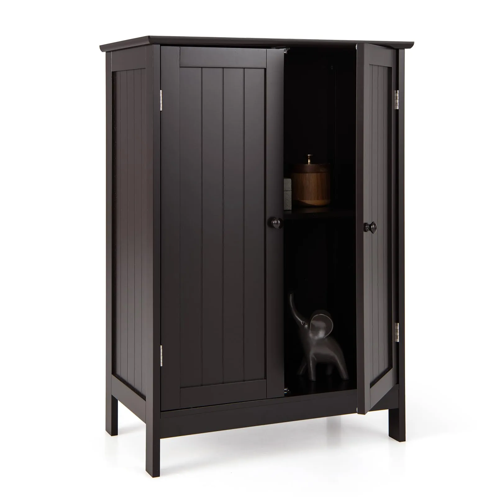 Giantex Storage Cabinet with Doors and Shelves - Freestanding Storage Organizer with Anti-Tipping Device bathroom organizer, toilet brush holder