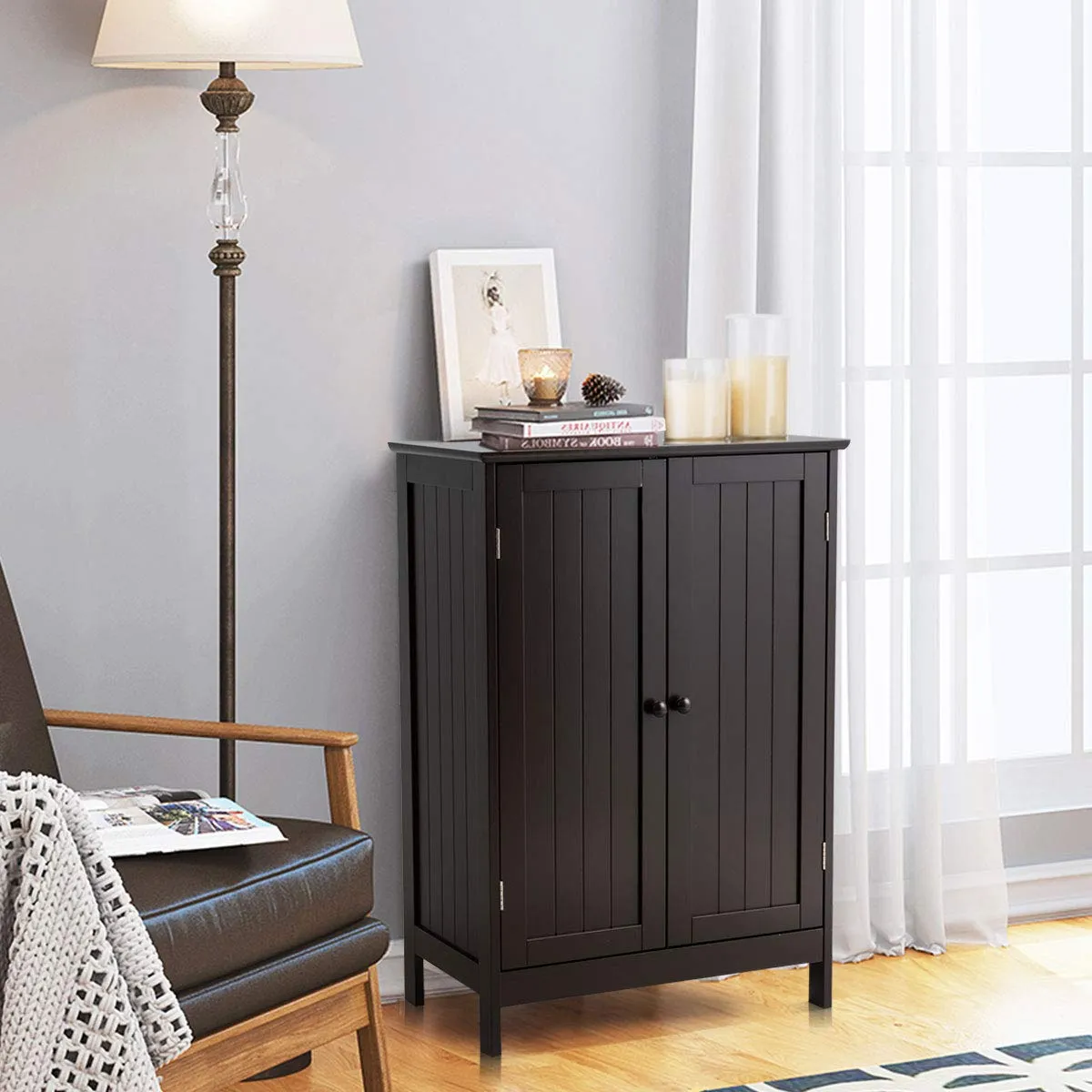 Giantex Storage Cabinet with Doors and Shelves - Freestanding Storage Organizer with Anti-Tipping Device