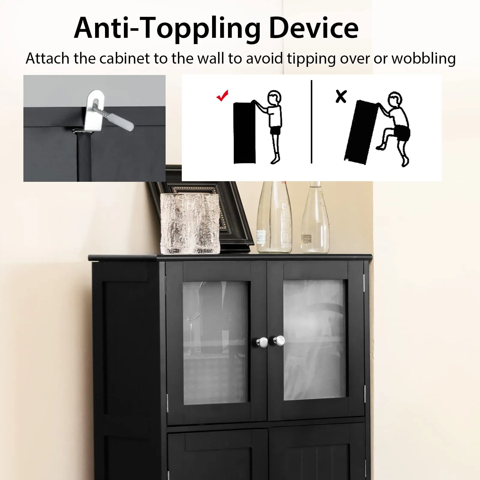 Giantex Storage Cabinet with Doors - Bathroom Floor Cabinet, Freestanding Tall Cabinet