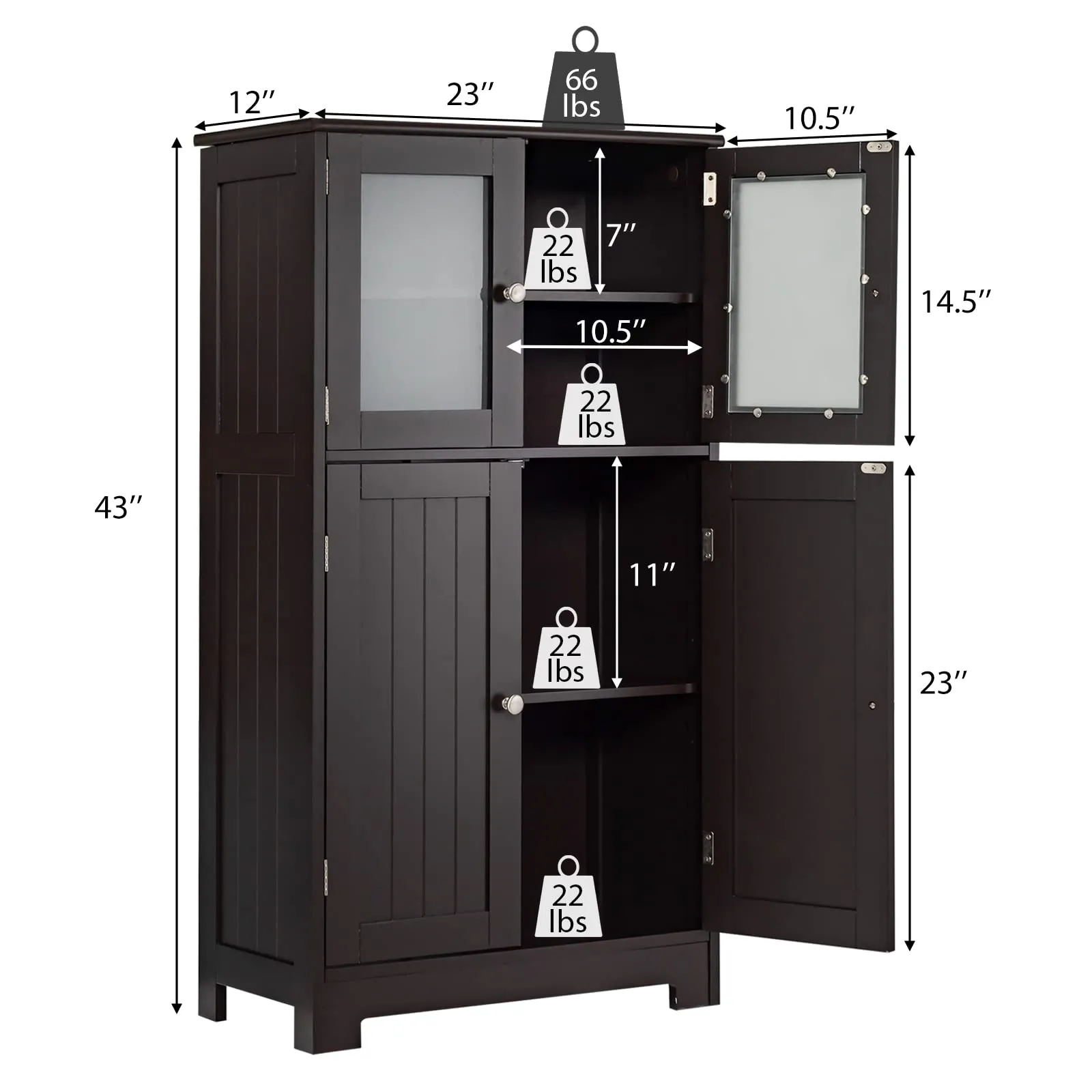 Giantex Storage Cabinet with Doors - Bathroom Floor Cabinet, Freestanding Tall Cabinet