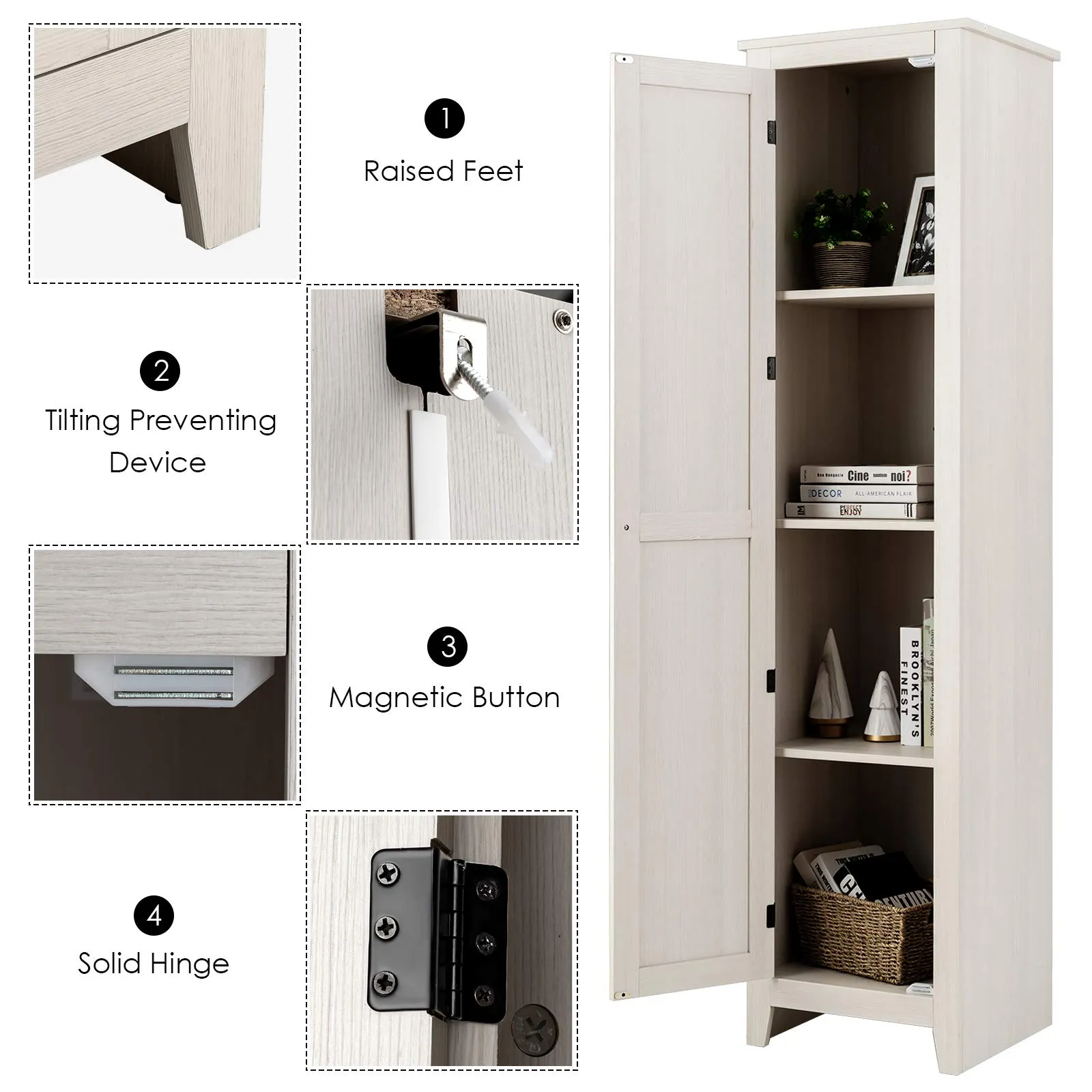 Giantex Tall Storage Cabinet Freestanding Floor Storage Tower with Four Shelves and Single Door