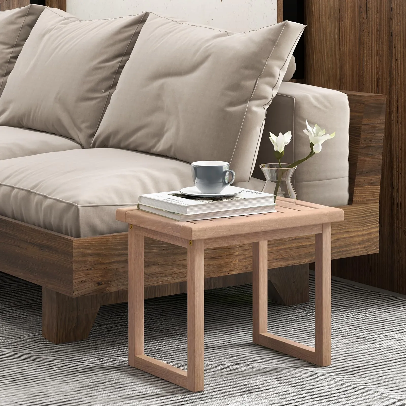 Giantex Teak Shower Bench for Inside Shower, 19" Waterproof Teak Shower Stool with Non-Slip Foot Pads