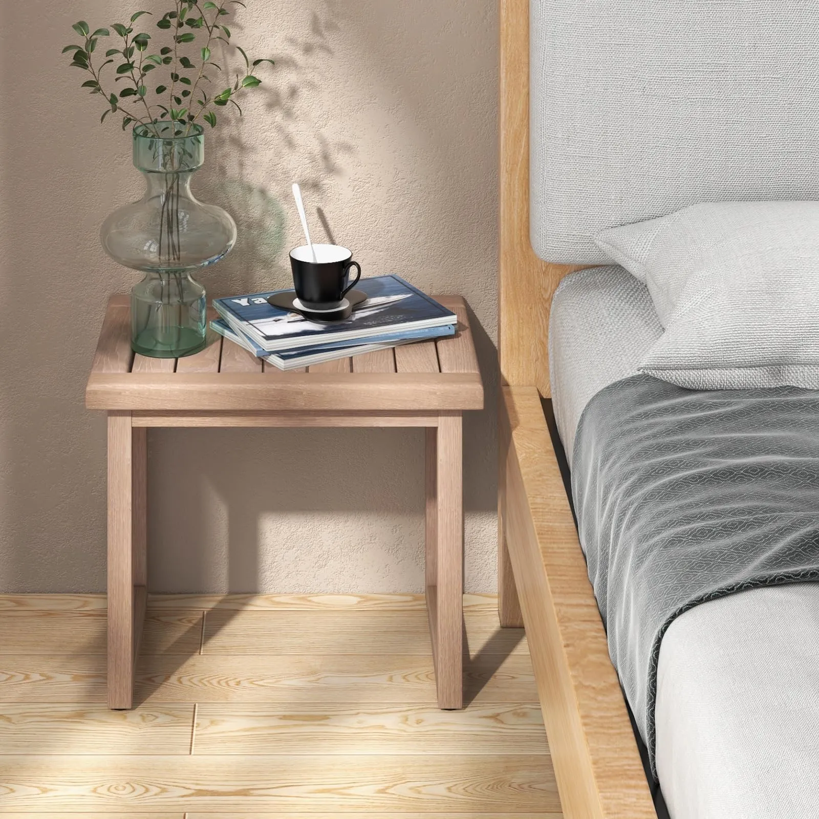 Giantex Teak Shower Bench for Inside Shower, 19" Waterproof Teak Shower Stool with Non-Slip Foot Pads