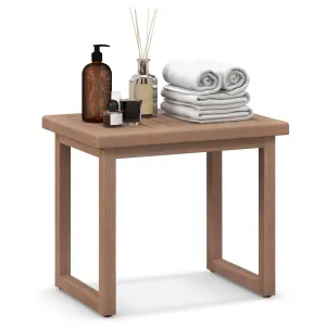 Giantex Teak Shower Bench for Inside Shower, 19" Waterproof Teak Shower Stool with Non-Slip Foot Pads bathroom organizer, toilet brush holder