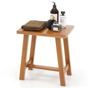 Giantex Teak Shower Bench, Waterproof Shower Stool for Shaving Legs & Spa Bath, Smooth Seat bathroom organizer, toilet brush holder