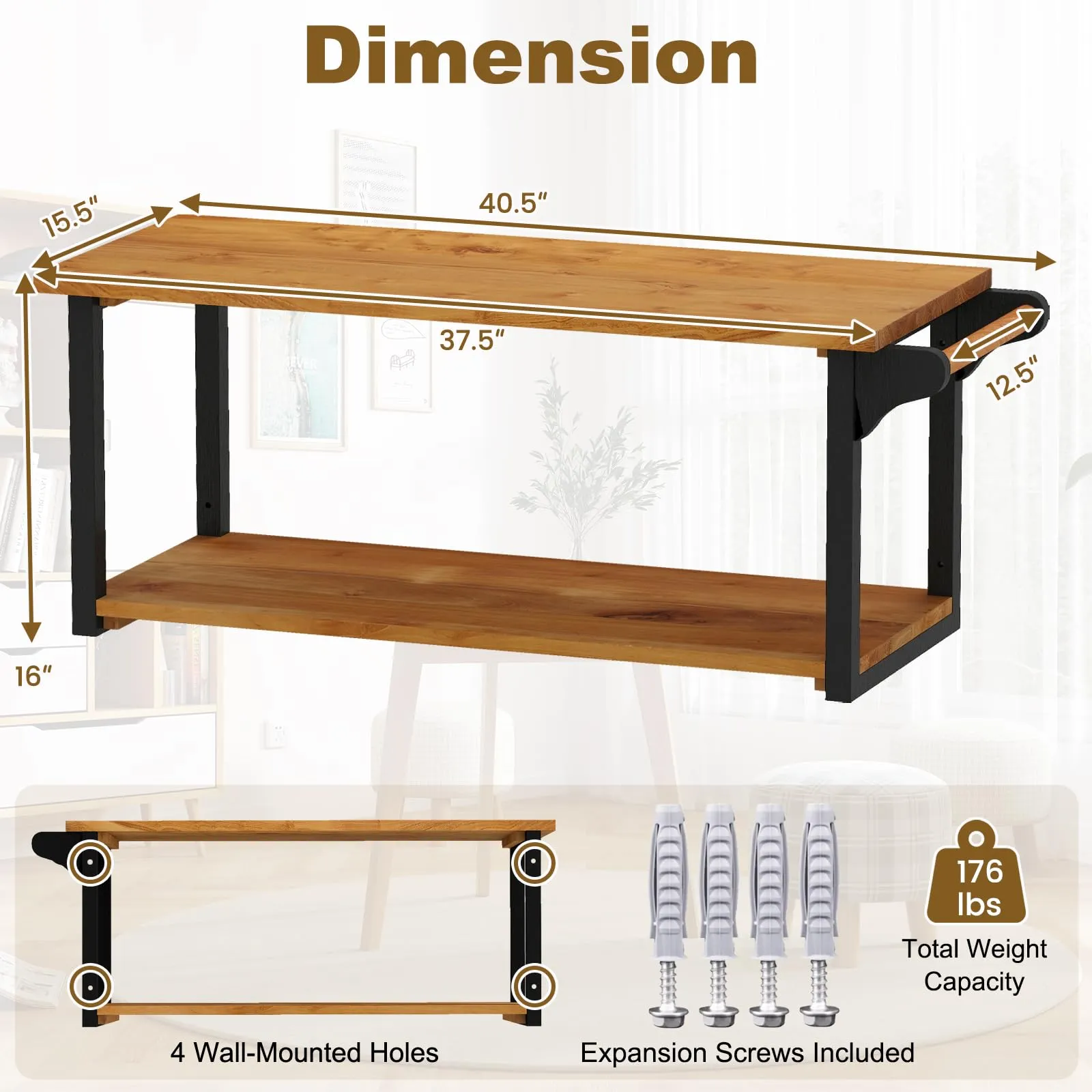 Giantex Teak Wood Bathroom Floating Wall Shelves