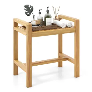 Giantex Teak Wood Shower Bench - 20" Waterproof Shower Stool with Handles and Slatted Seat for Inside Shower bathroom organizer, toilet brush holder