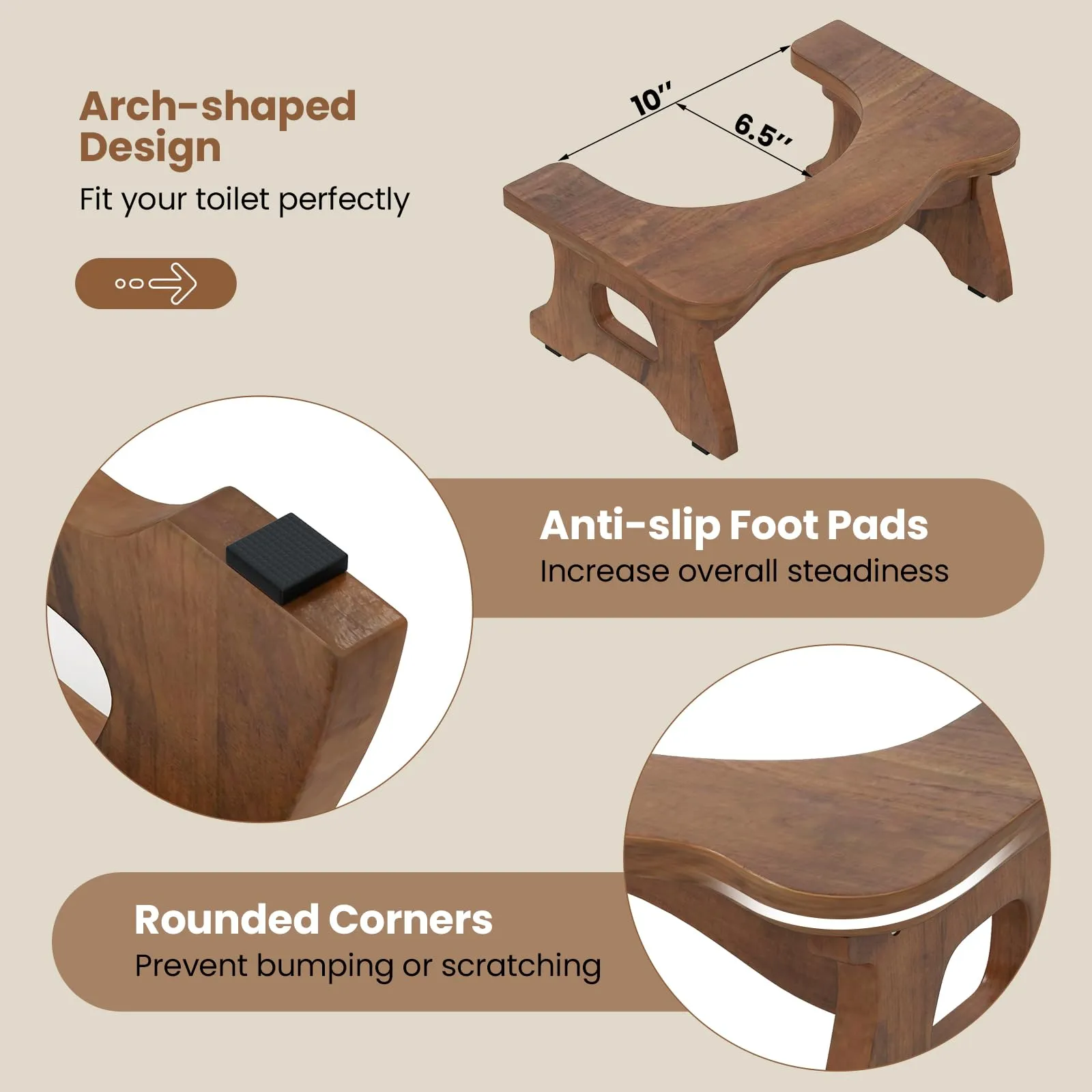 Giantex Teak Wood Toilet Stool - 7" Bathroom Squatting Stool