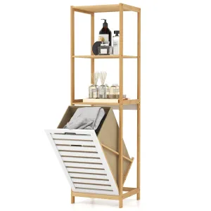 Giantex Tilt Out Laundry Hamper - Laundry Hamper Cabinet with 3 Tier Storage Shelves, Removable Laundry Basket bathroom organizer, toilet brush holder