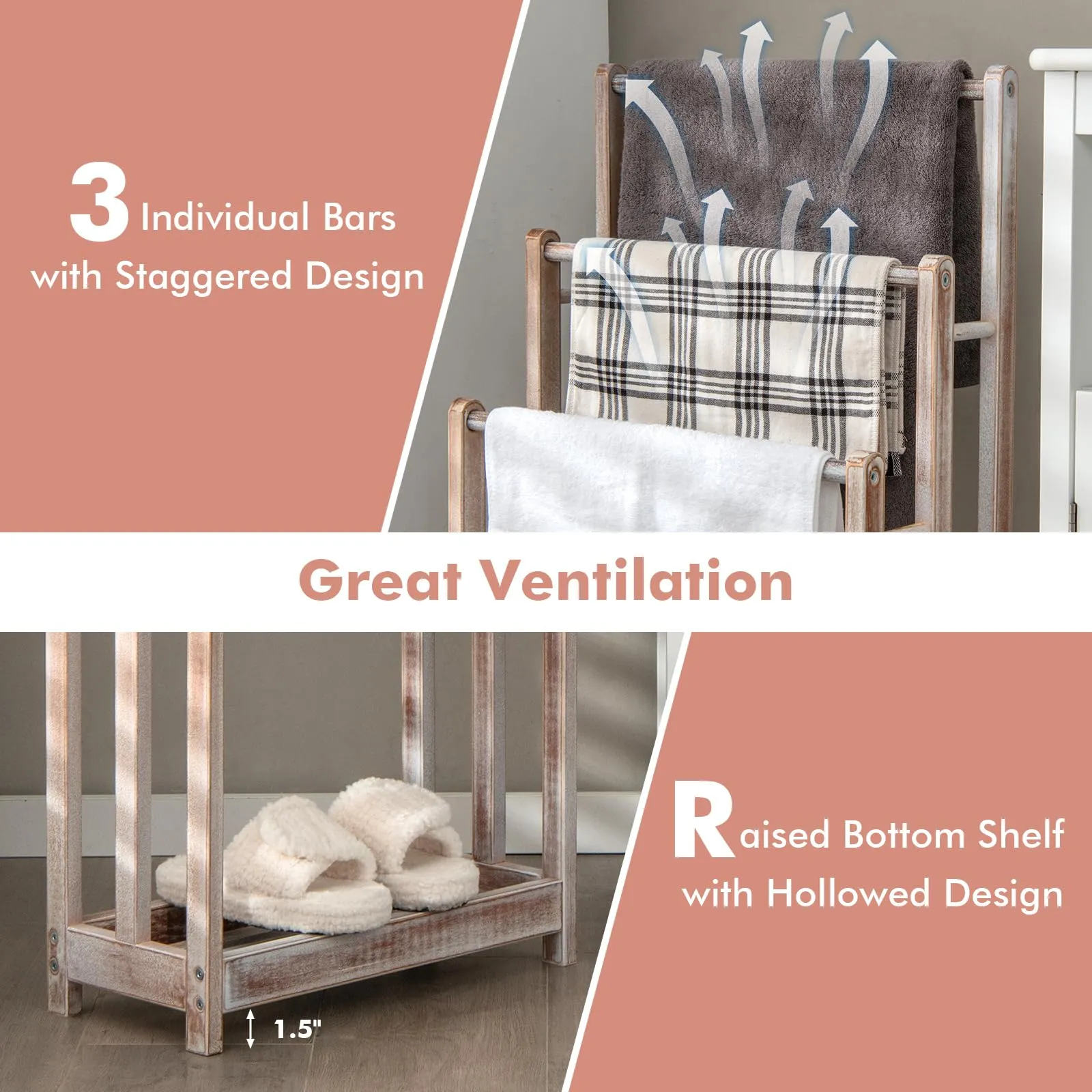 Giantex Towel Rack for Bathroom - 3 Tier Freestanding Towel Racks with Storage Shelf