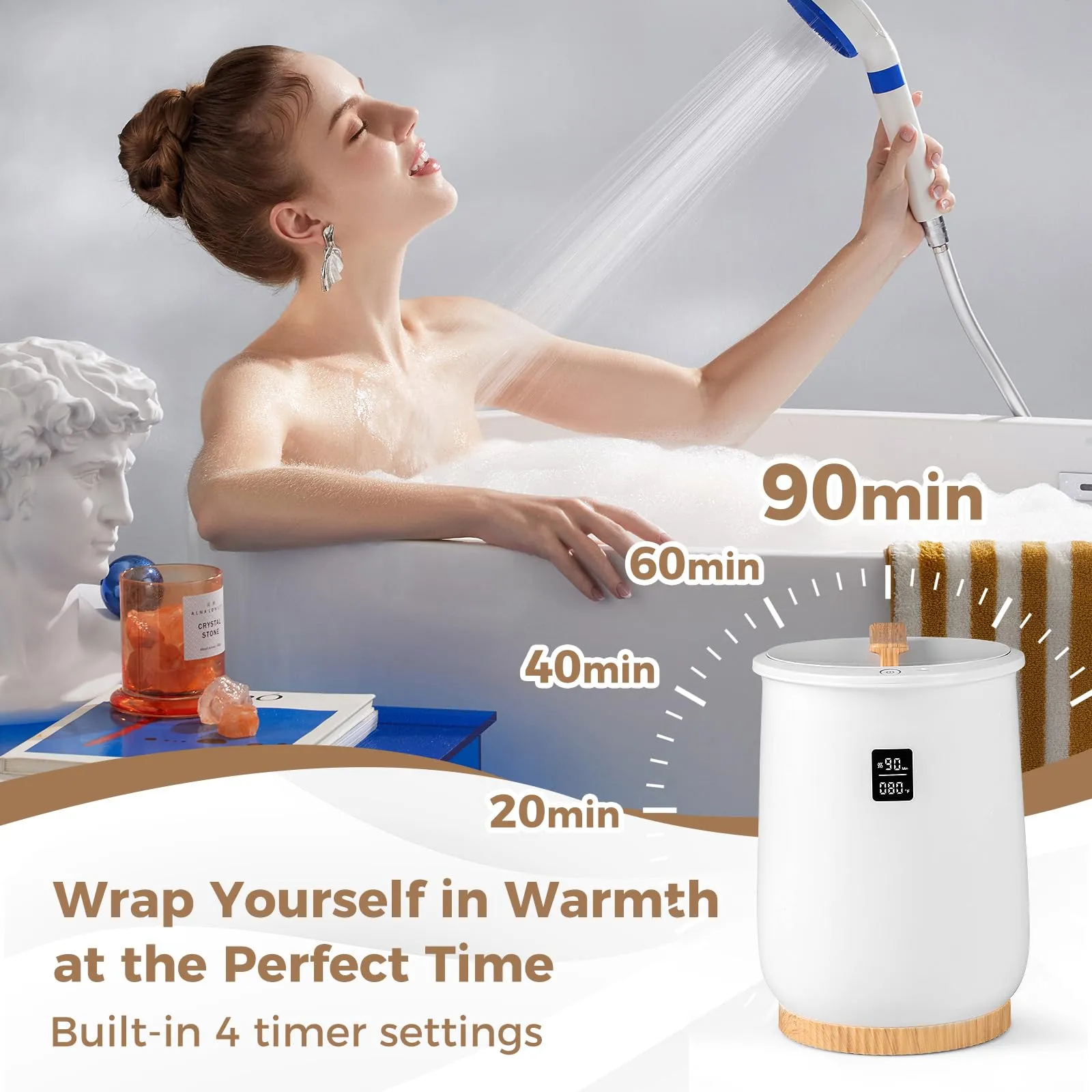 Giantex Towel Warmer Bucket, 20L Large Hot Towel Heater with Wood Handle