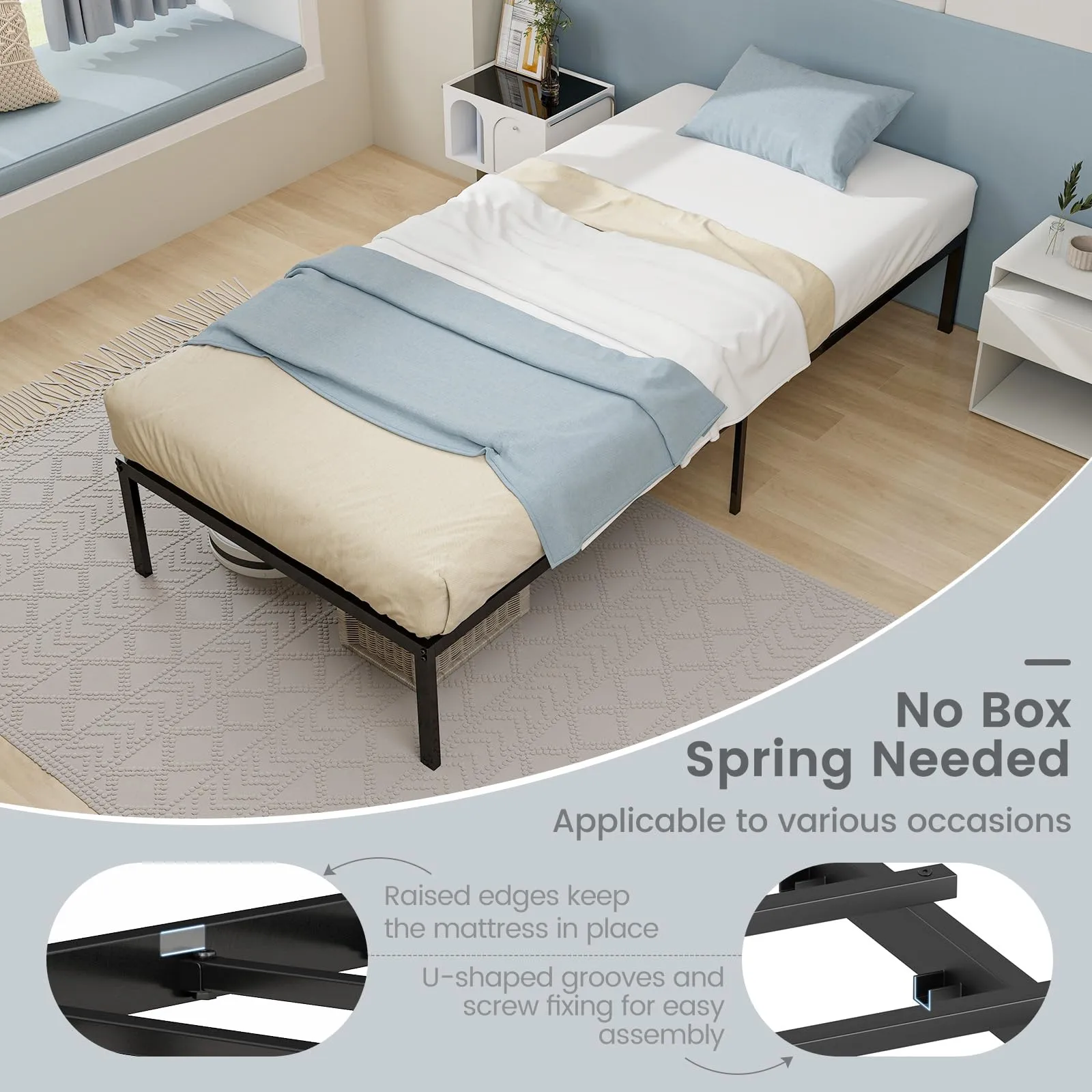 Giantex Twin Bed Frame, 14 Inch Metal Platform Bed with Under Bed Storage Space, Heavy-Duty Steel Slat Mattress Foundation