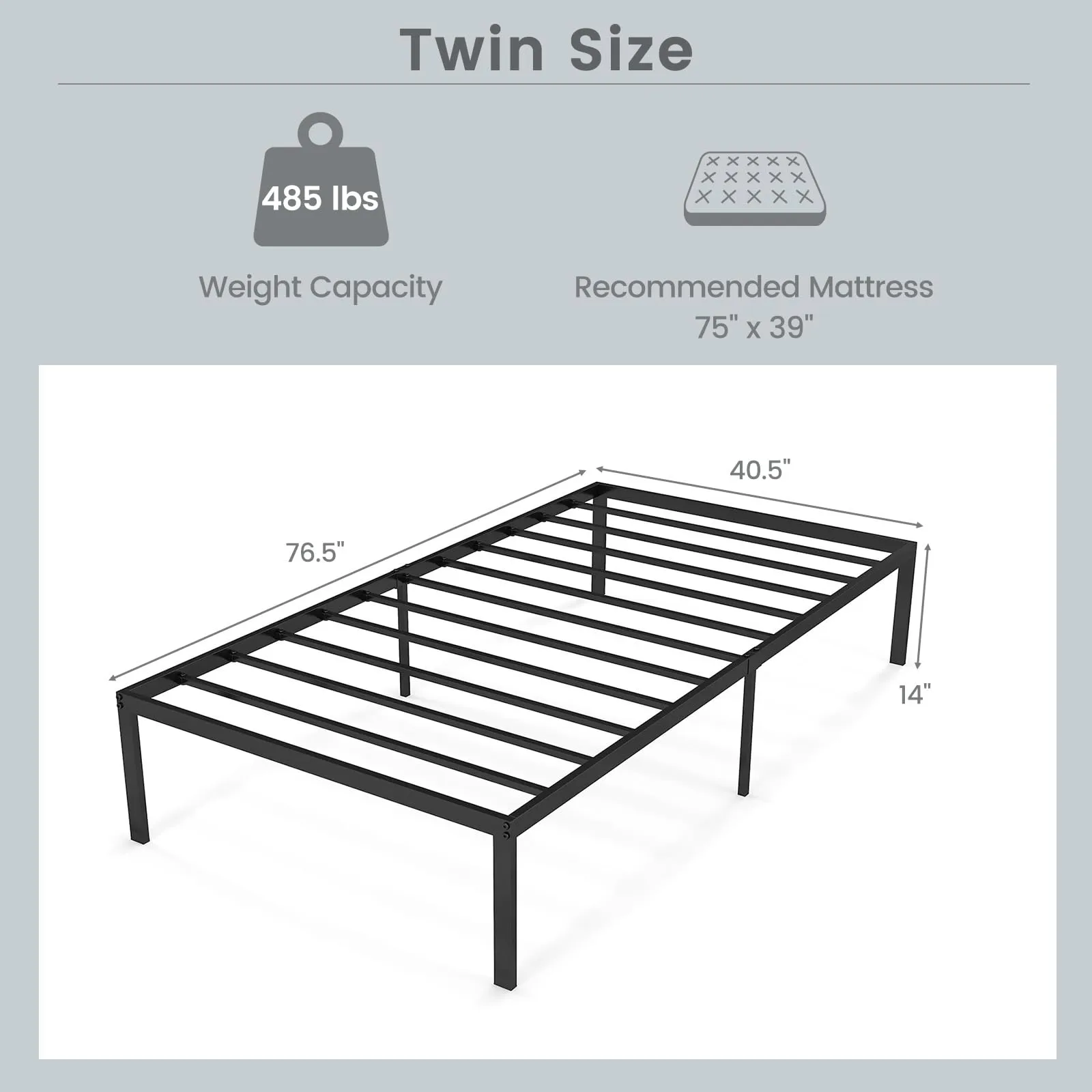 Giantex Twin Bed Frame, 14 Inch Metal Platform Bed with Under Bed Storage Space, Heavy-Duty Steel Slat Mattress Foundation
