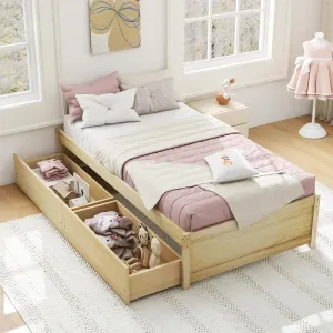 Giantex Twin Bed Frame with 2 Storage Drawers, Solid Wood Platform Bed with Slats Support bed frame, queen bed