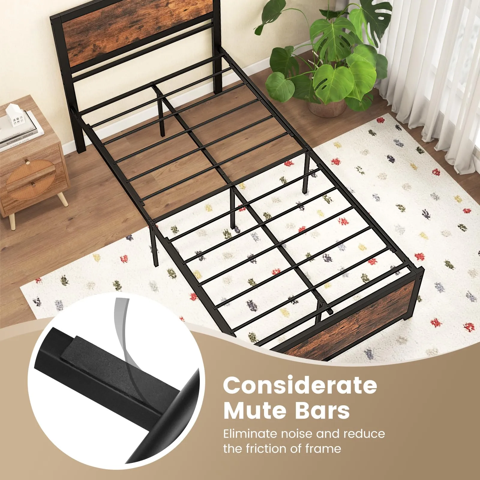 Giantex Twin Bed Frames for Kids, Industrial Metal Platform Bed with Headboard