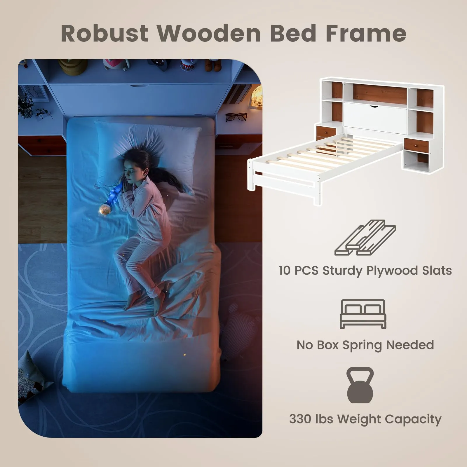 Giantex Twin Bed Frames with Headboard and Drawer