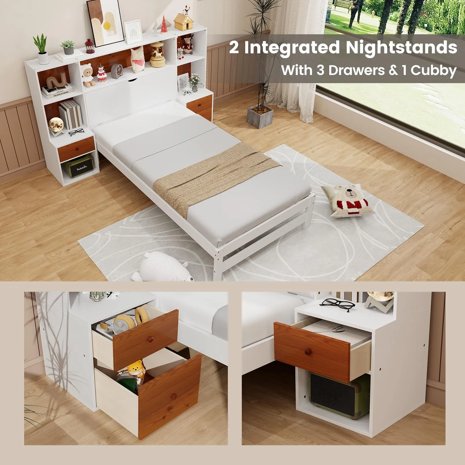 Giantex Twin Bed Frames with Headboard and Drawer