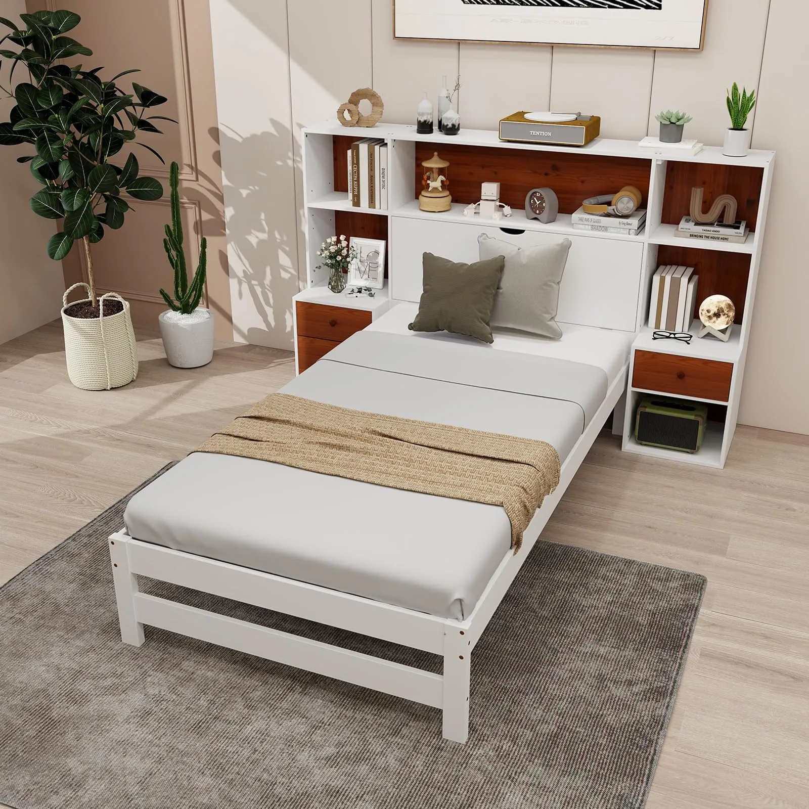 Giantex Twin Bed Frames with Headboard and Drawer