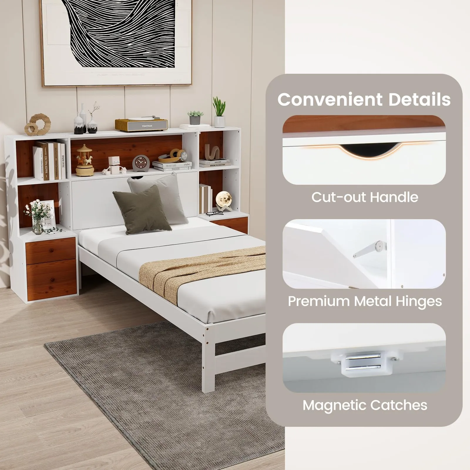 Giantex Twin Bed Frames with Headboard and Drawer