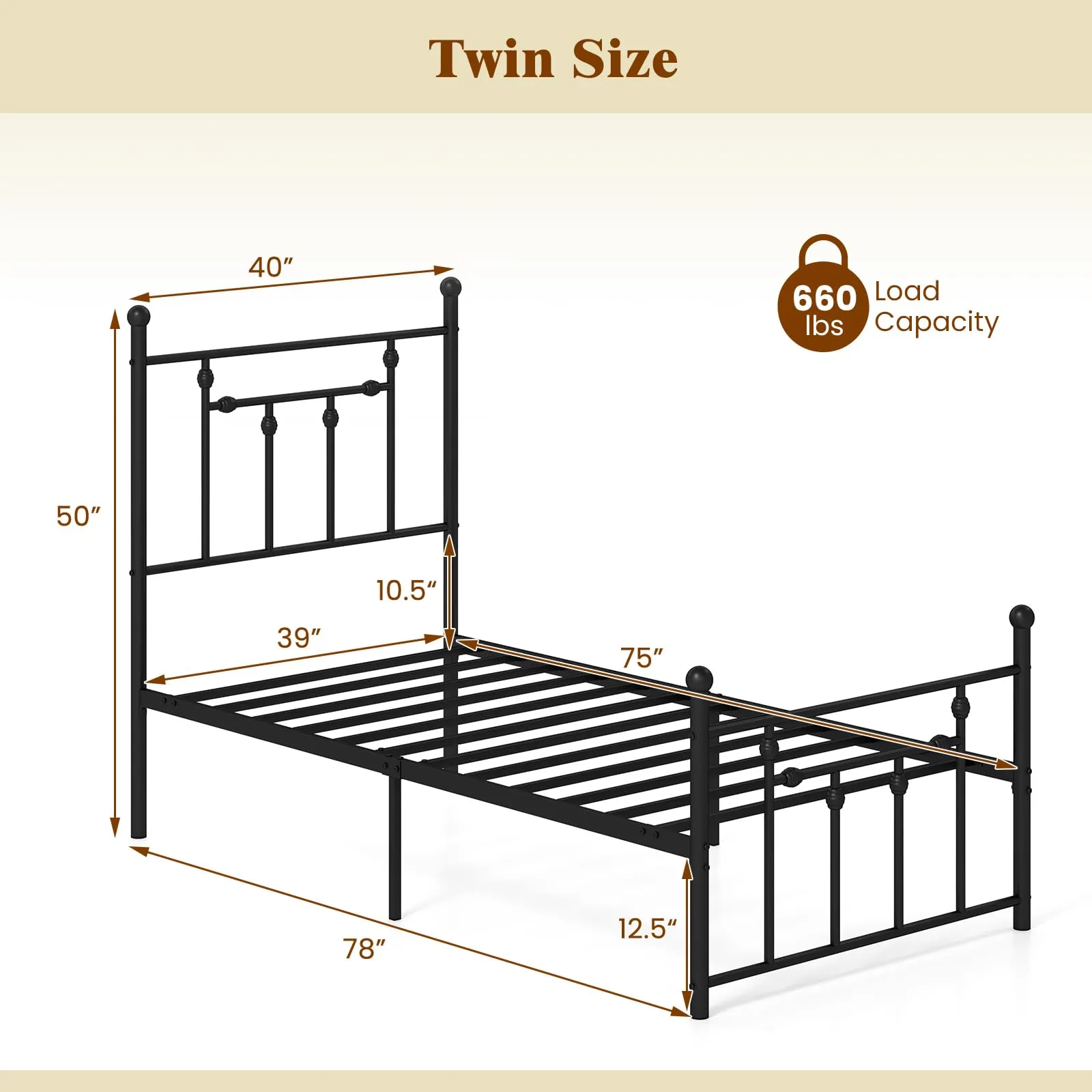 Giantex Twin Bed Frames with Headboard and Footboard, Victorian Style Twin Platform Bed