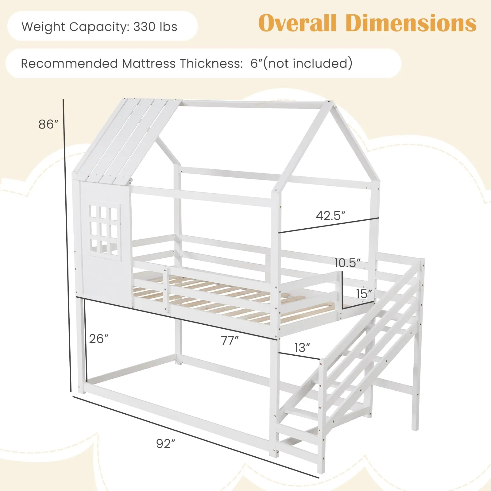 Giantex Twin Bunk Beds with Stairs, Floor House Bed with Roof & Window