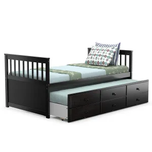 Giantex Twin Captain's Bed with Trundle Bed, Wood Storage Daybed with 3 Storage Drawers bed frame, queen bed