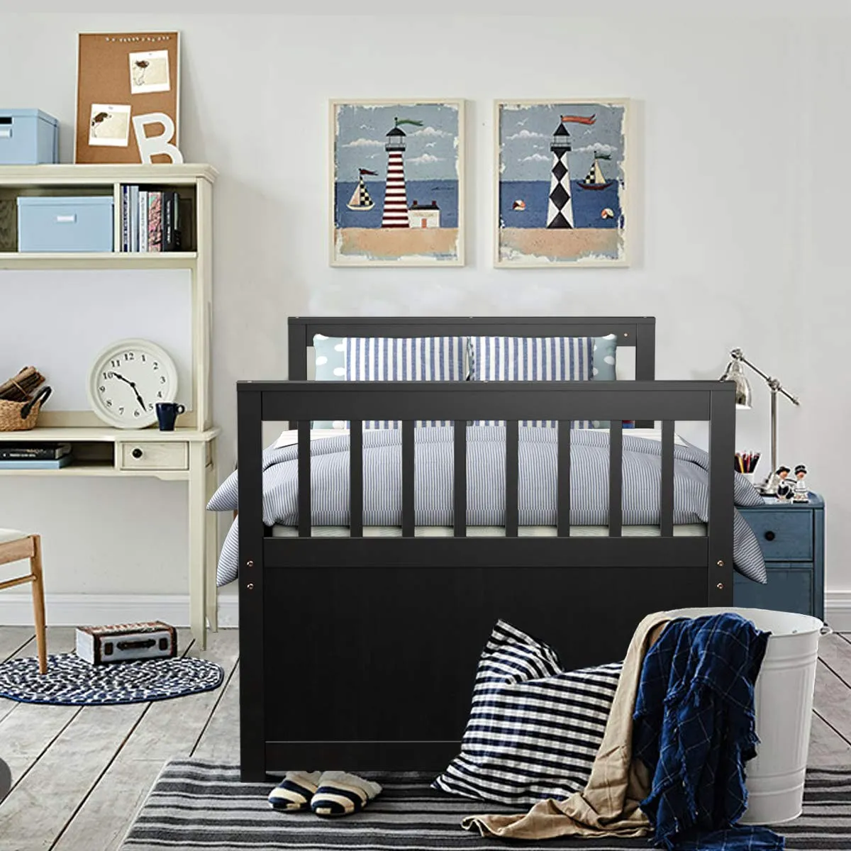 Giantex Twin Captain's Bed with Trundle Bed, Wood Storage Daybed with 3 Storage Drawers