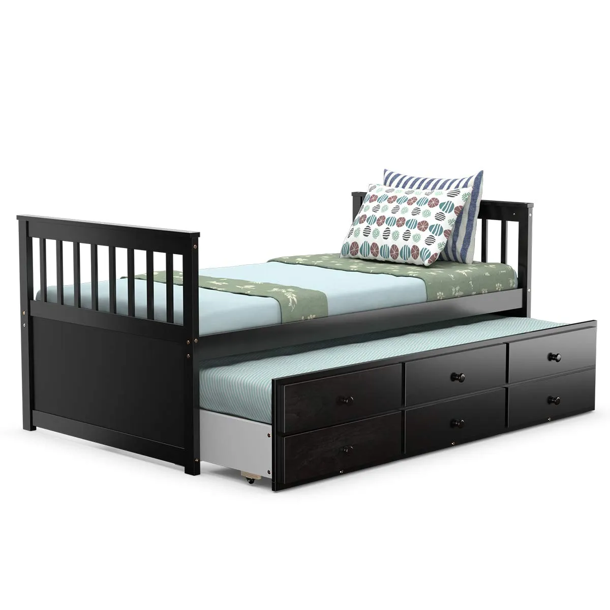 Giantex Twin Captain's Bed with Trundle Bed, Wood Storage Daybed with 3 Storage Drawers bed frame, queen bed