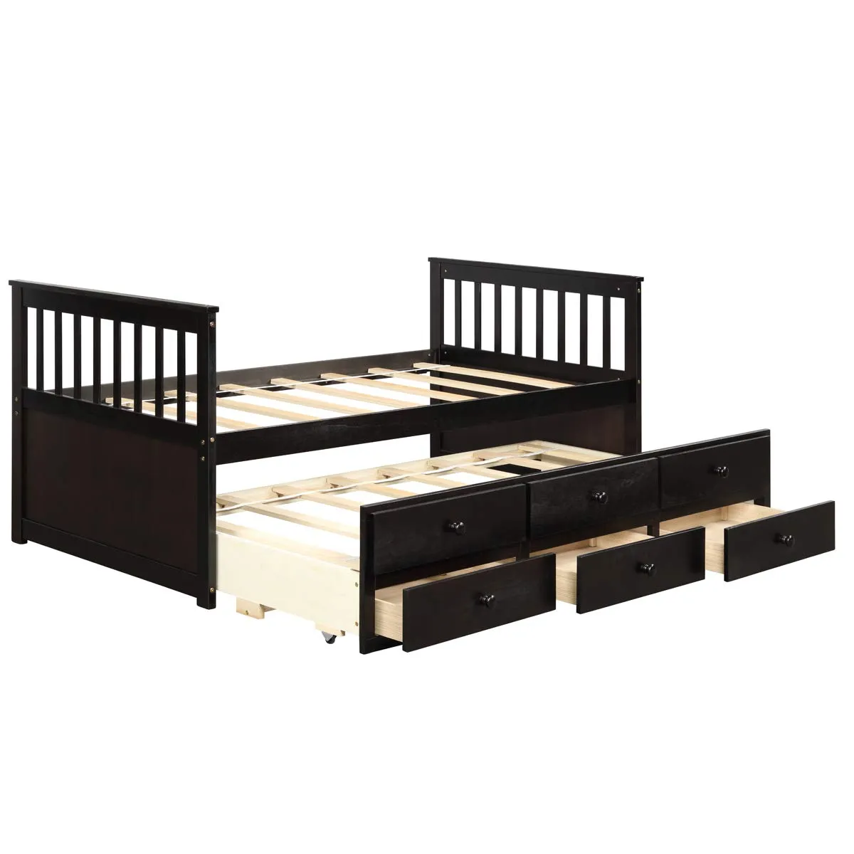 Giantex Twin Captain's Bed with Trundle Bed, Wood Storage Daybed with 3 Storage Drawers