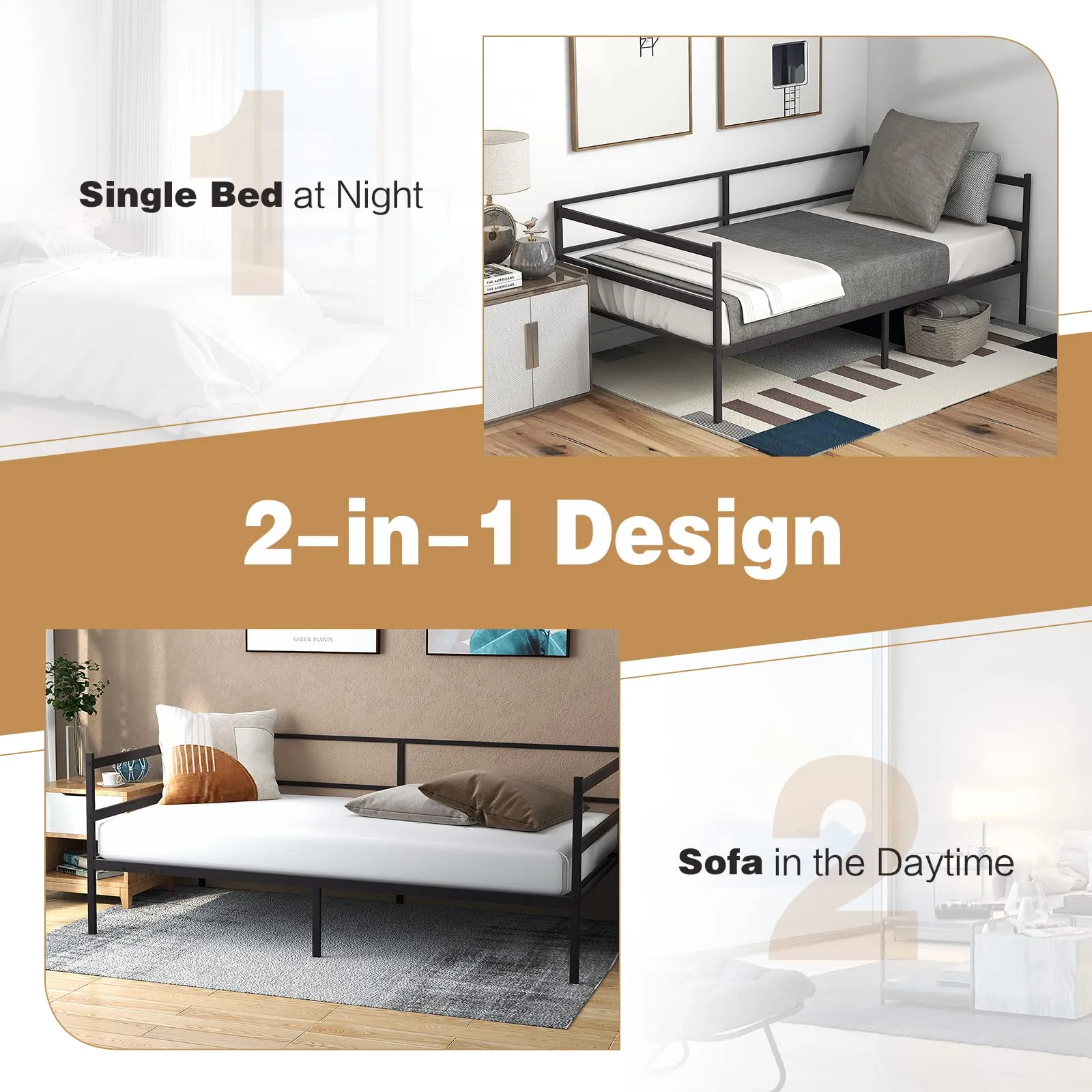 Giantex Twin Daybed Frame, Metal Sofa Bed w/Heavy-Duty 16 Slats Support, Black