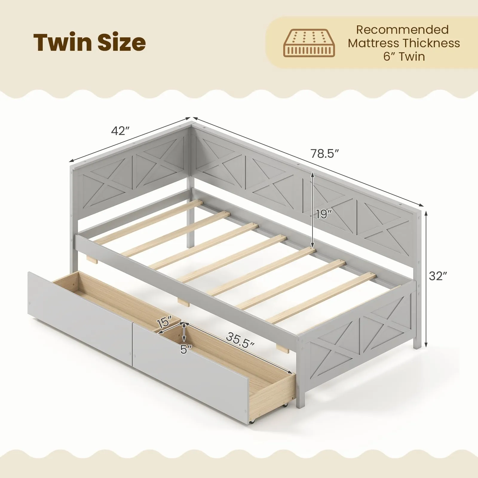 Giantex Twin Daybed with 2 Storage Drawers