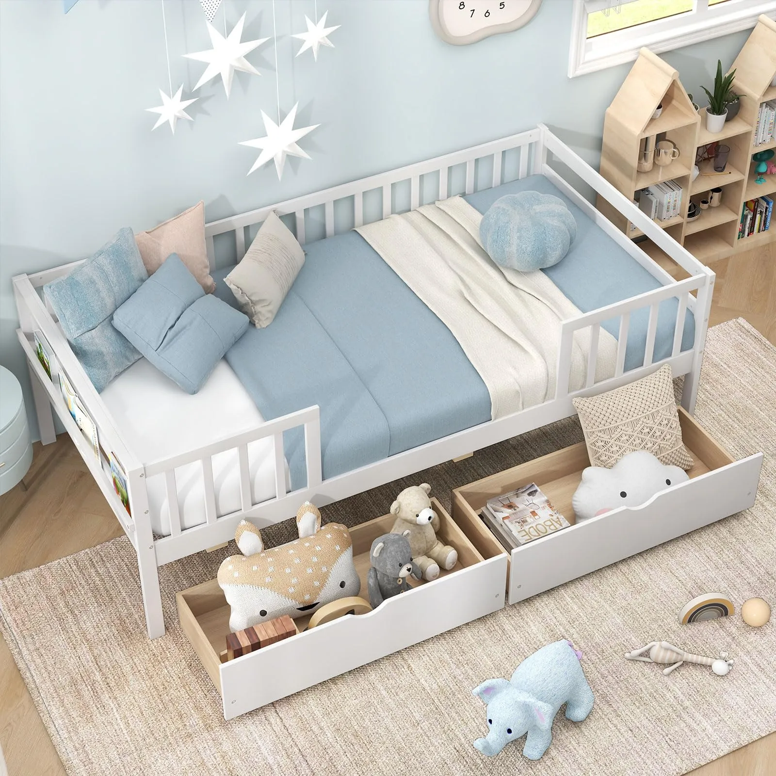 Giantex Twin Daybed with Drawers, Wooden Twin Bed Frame with Side Storage & Slats Support