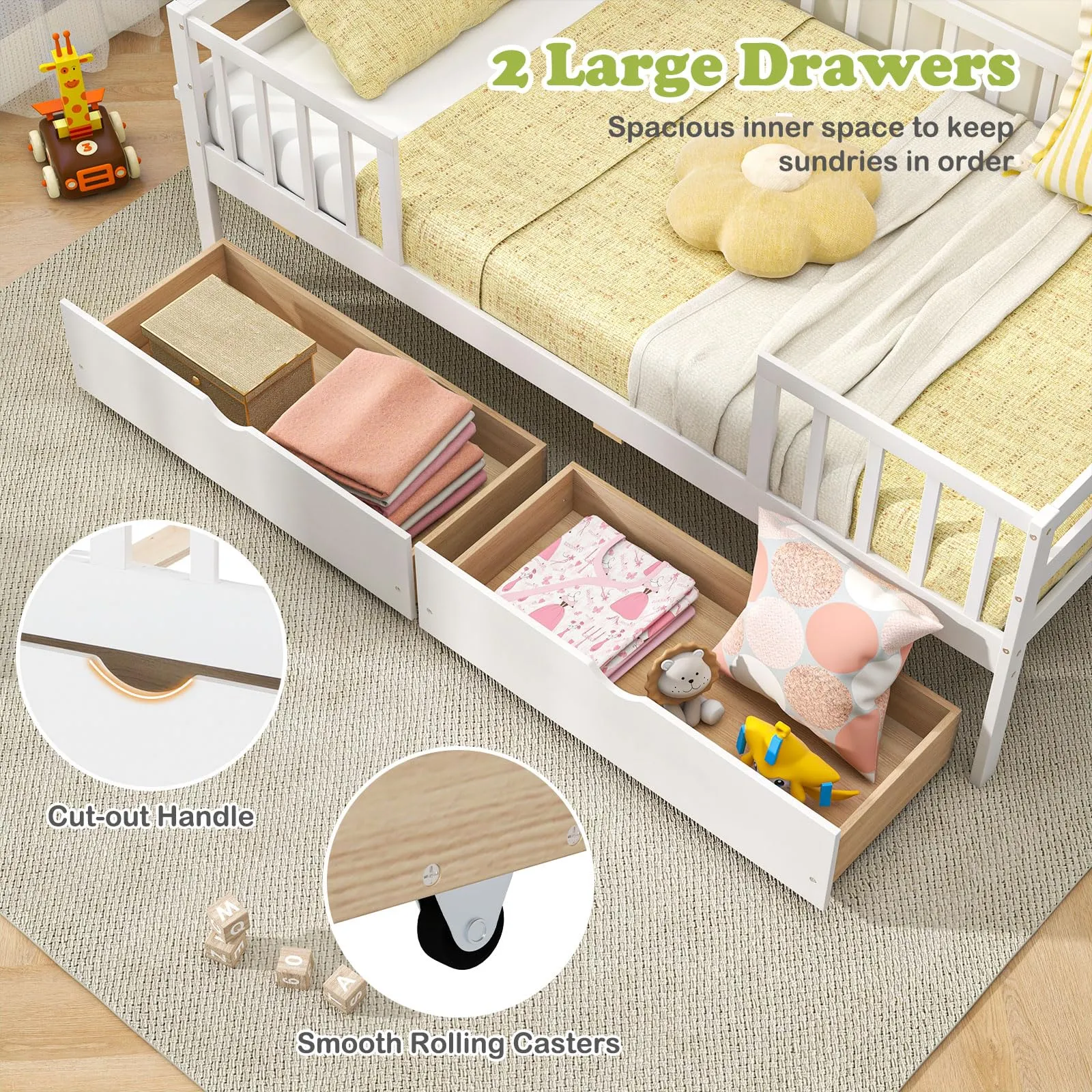 Giantex Twin Daybed with Drawers, Wooden Twin Bed Frame with Side Storage & Slats Support