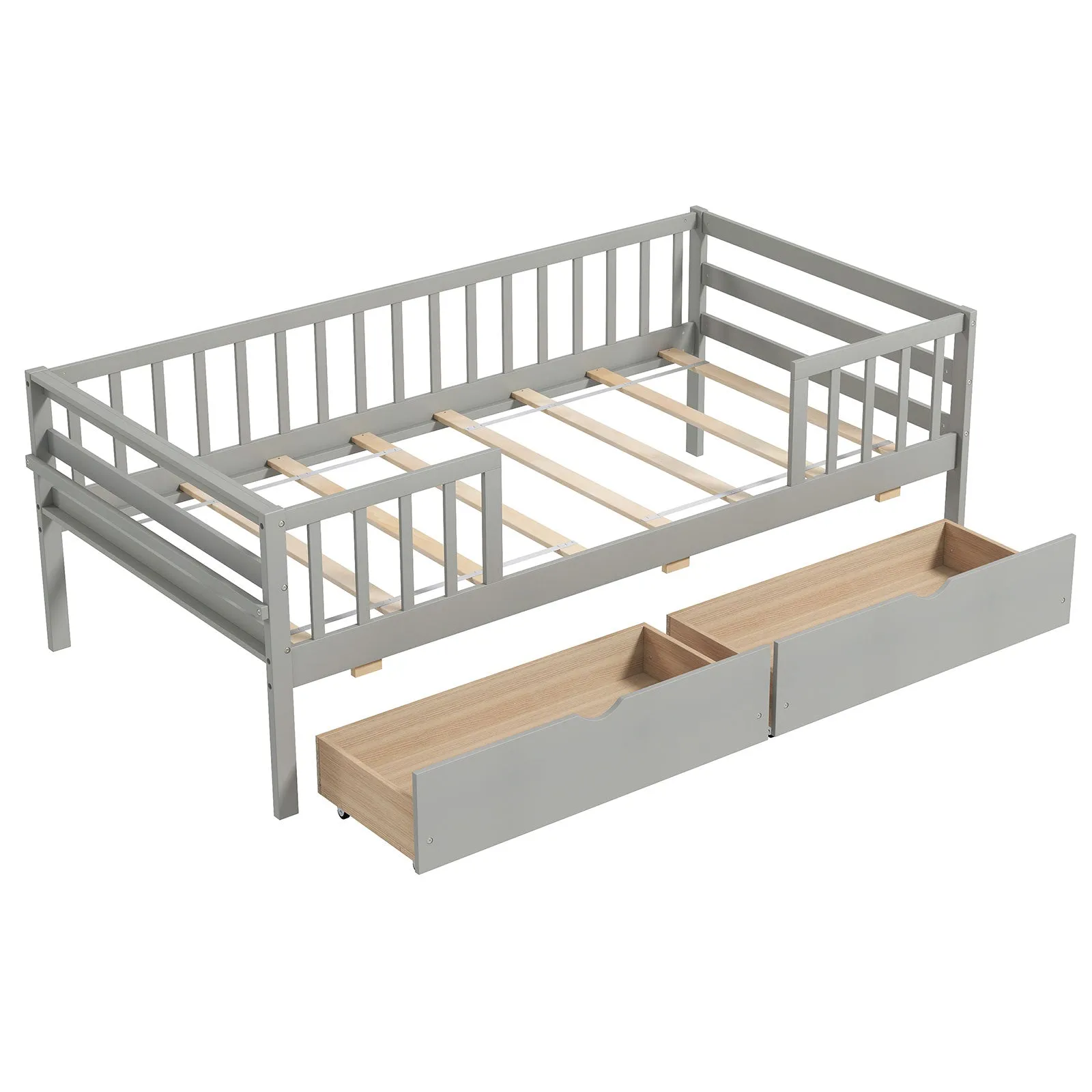 Giantex Twin Daybed with Drawers, Wooden Twin Bed Frame with Side Storage & Slats Support
