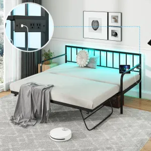 Giantex Twin Daybed with Trundle, Metal Day Bed with Charging Station & LED Lights bed frame, queen bed