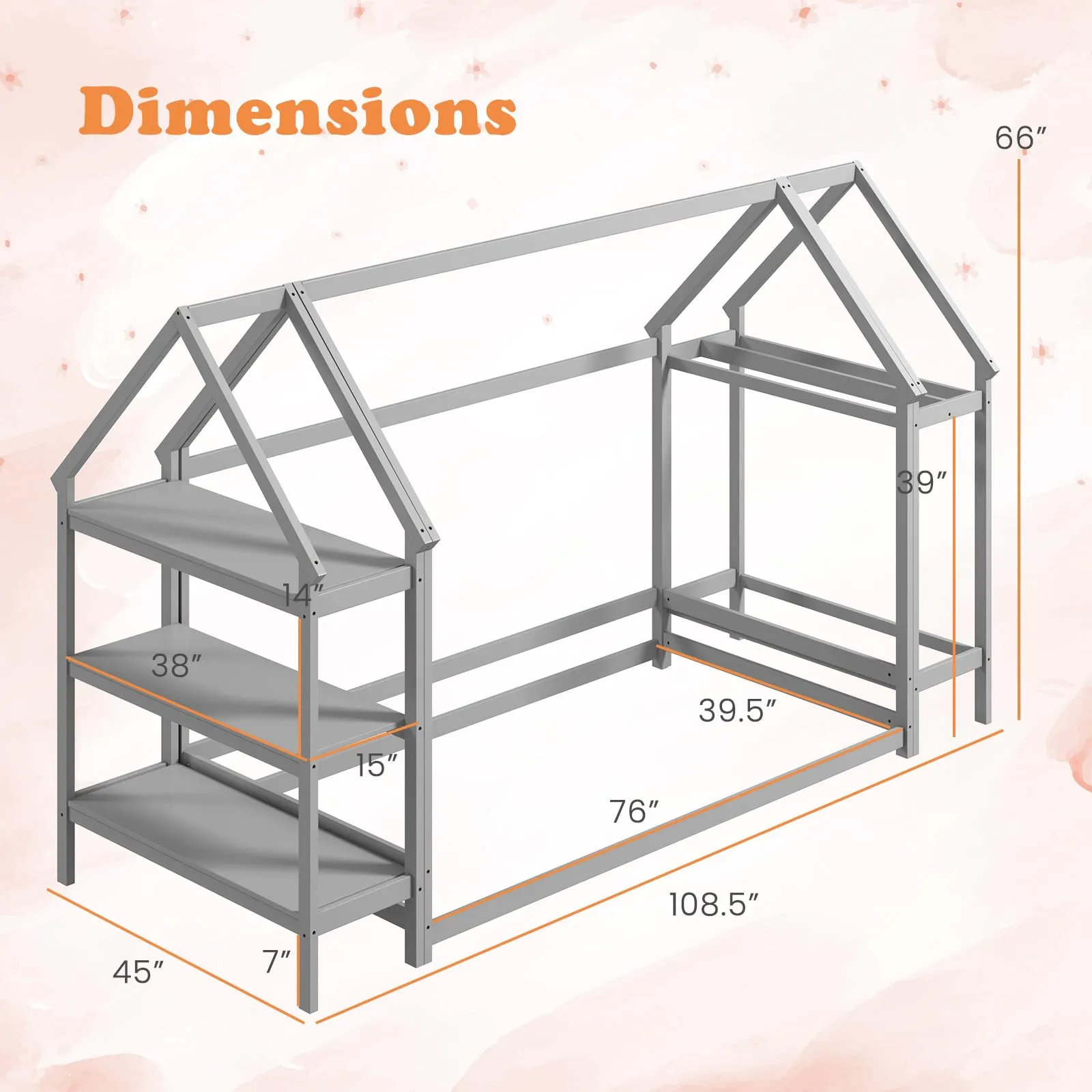 Giantex Twin Floor Bed, Wood Montessori Floor Bed with Detachable 3 Tier Storage Bookshelf & Clothes Rack